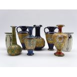 Six Doulton & Slaters Patent stoneware items including ewer H19cm,