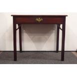 George III mahogany side table, rectangular moulded top above single frieze drawer,
