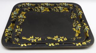 Pair of Victorian papier mache graduated rectangular trays by Jennens and Bettridge with a border