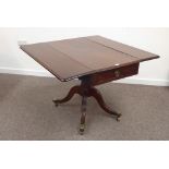 Regency mahogany drop leaf supper dining table, rectangular moulded top with rounded corners,