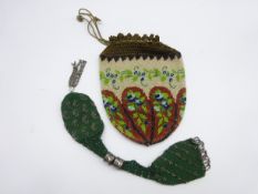 19th Century cut steel and silk miser's purse and a bead work draw string purse Condition