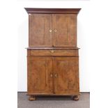 Queen Anne burr walnut cupboard on cupboard,