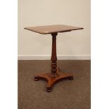 Victorian mahogany pedestal table, rectangular moulded top raised on turned column,