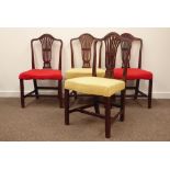 Set four Georgian mahogany Chippendale design dining chairs, shaped moulded cresting rail,