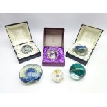 Caithness glass paperweight 'First Quarter' 298/1500, boxed, 2 other Caithness paperweights,