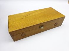 'Acornman' Yorkshire oak trinket box fitted with hinged lid and baize lined interior,