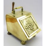 Late Victorian brass coal box with hinged sloping front and shovel H38cm Condition Report