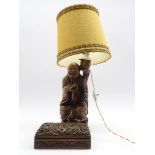 20th Century Chinese carved wood table lamp in the form of Hotei H32cm excluding fitting and a