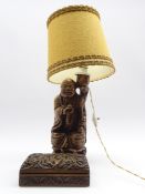 20th Century Chinese carved wood table lamp in the form of Hotei H32cm excluding fitting and a