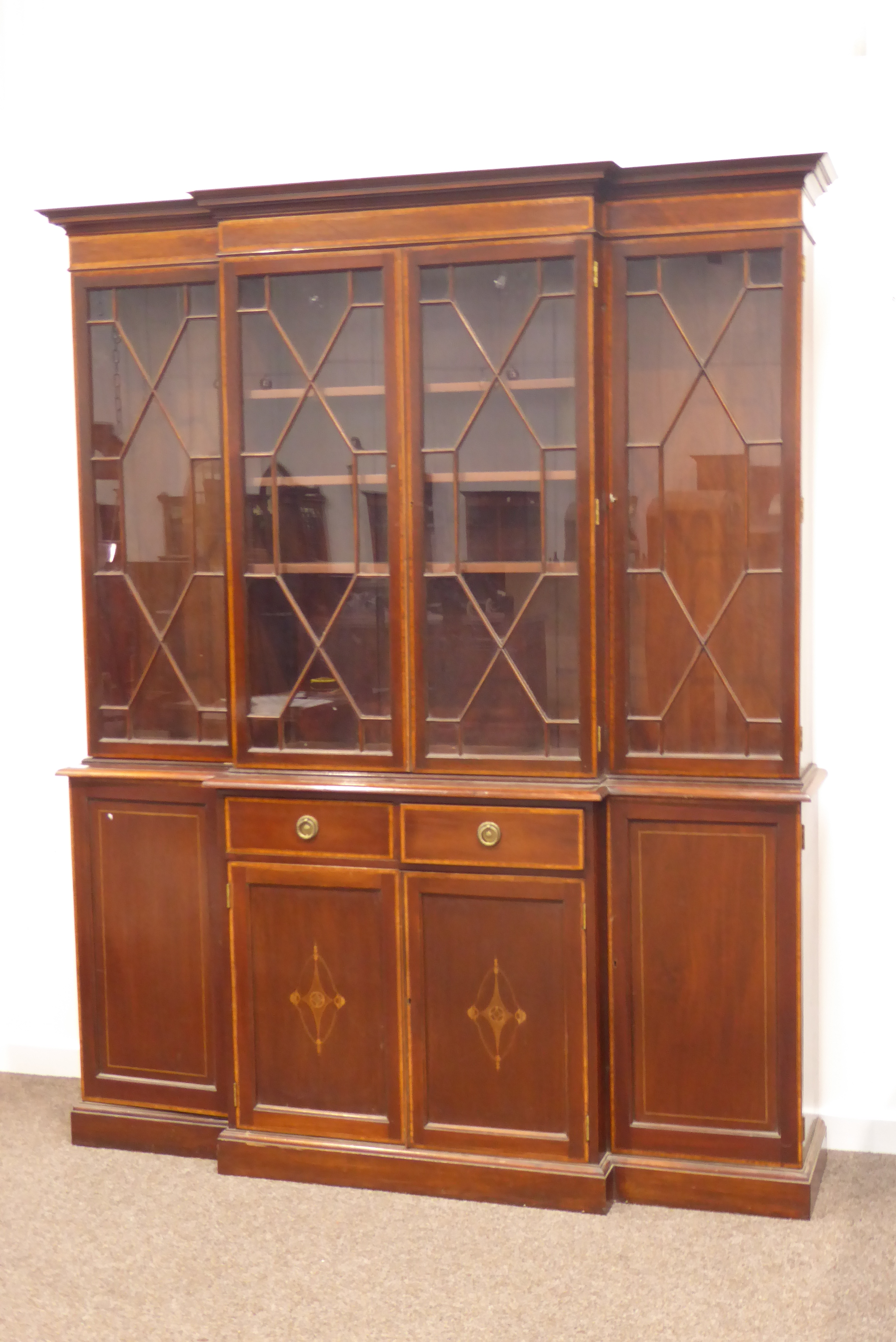 Edwardian mahogany break front bookcase on cupboard, - Image 2 of 4