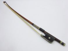 French violin bow marked 'Cerpi' with nickel mounts and ebony frog L67.