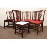 Set four Georgian mahogany Chippendale design dining chairs, shaped and reeded cresting rail,