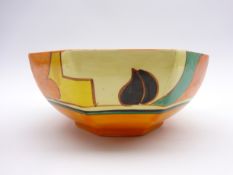 Wilkinson Fantasque Clarice Cliff octagonal bowl painted with stylised Feather and Leaves pattern