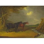 English School (19th century): Wild horses caught in a storm, oil on panel, unsigned,
