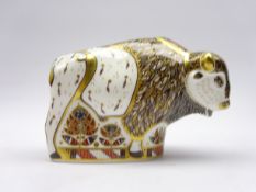 Royal Crown Derby limited edition paperweight 'North American Bison' boxed and with gold stopper,