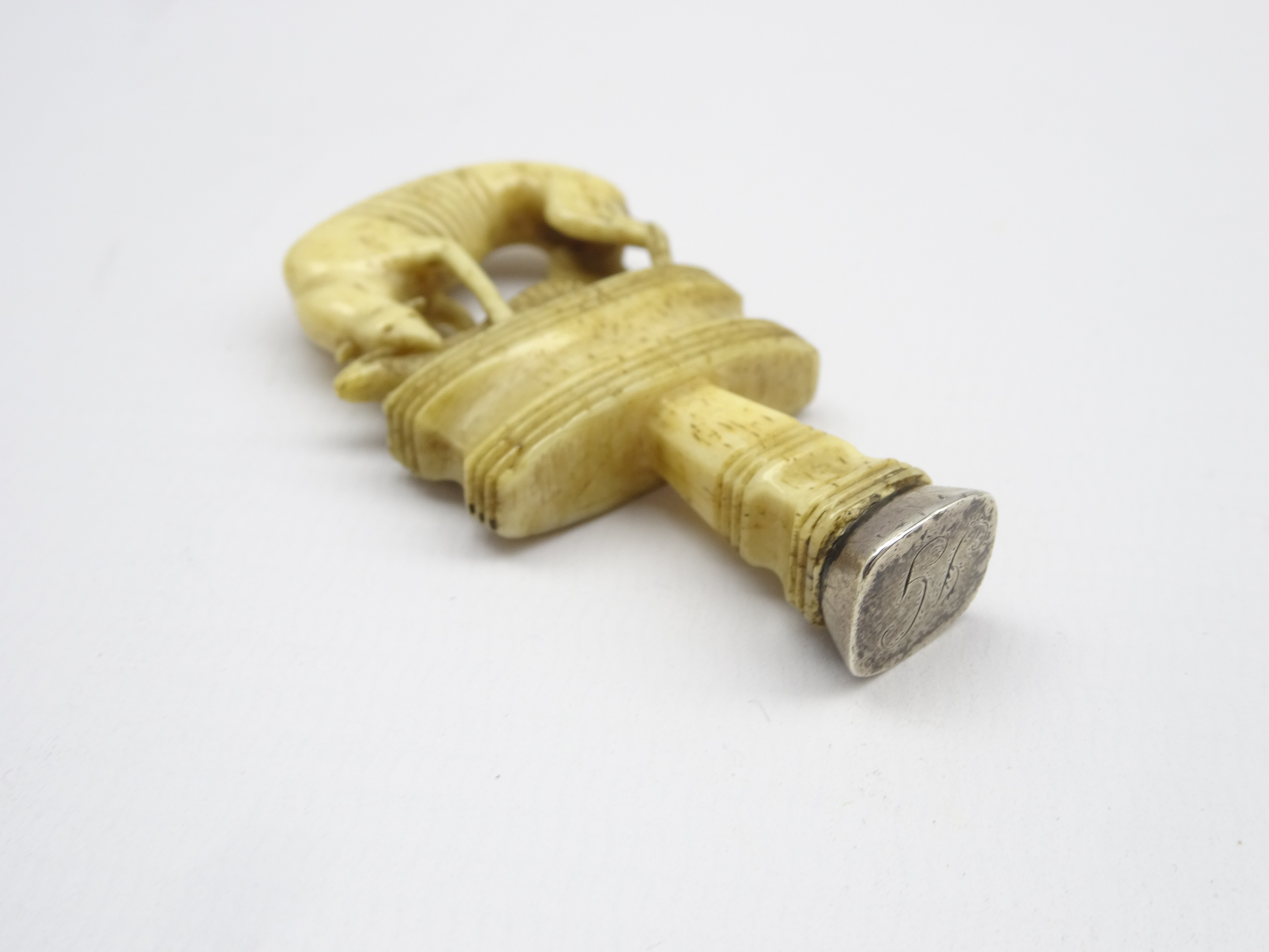 18th Century bone pipe tamper in the form of a greyhound and hare, - Image 3 of 3