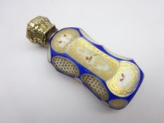 Bohemian glass scent flask in blue, white and gilt with gilded hinged cover inscribed 'Mordan & Co,