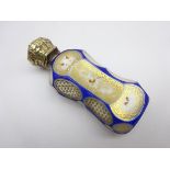 Bohemian glass scent flask in blue, white and gilt with gilded hinged cover inscribed 'Mordan & Co,