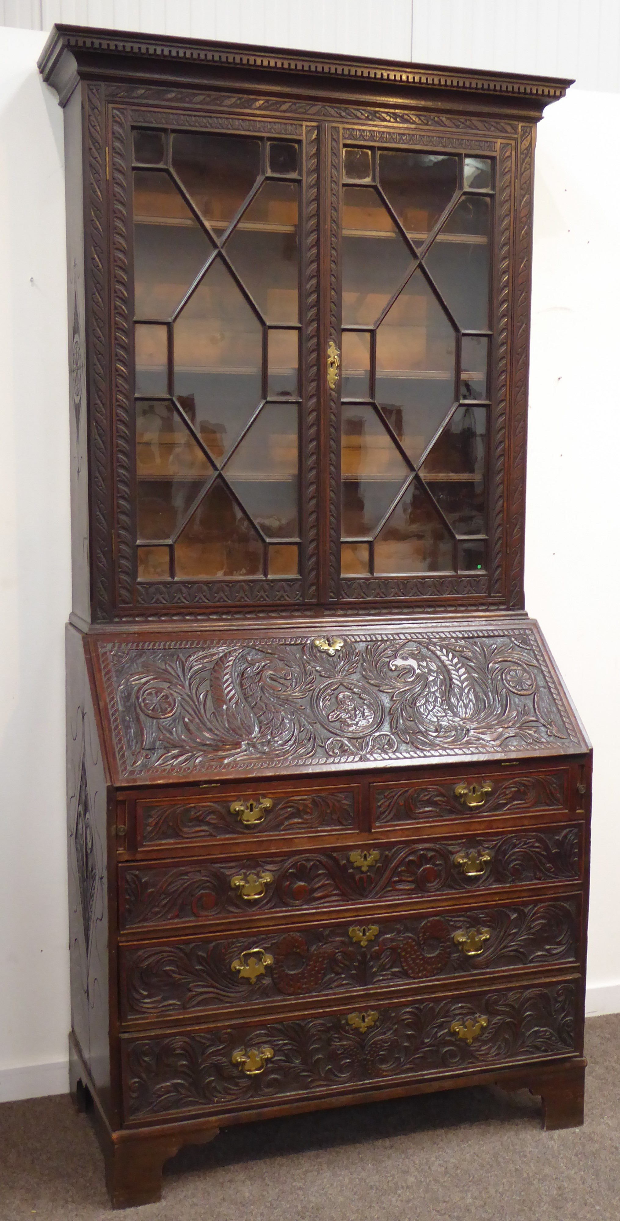 18th century oak bureau bookcase,