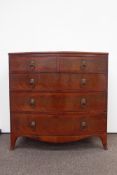 Regency mahogany bow fronted chest of drawers, two short and three long graduating drawers,