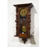 Early 20th century walnut cased Vienna style wall clock,