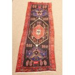 Persian Bidjar double knotted ground runner rug, pole medallion on brown field,