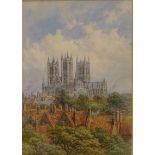 George Fall (British 1848-1925): Lincoln Cathedral, watercolour signed 19.
