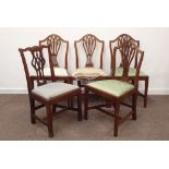 Set four Georgian mahogany Chippendale design dining chairs, pierced splat, drop in seat pad,