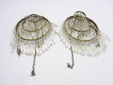 Pair of early 20th Century 3 tier circlet light fittings hung with spear cut lustre drops H16cm x