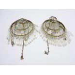 Pair of early 20th Century 3 tier circlet light fittings hung with spear cut lustre drops H16cm x