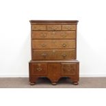 Early Georgian burr walnut chest on associated stand, the top having a projecting cornice,