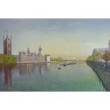 English School (20th Century): Houses of Parliament from the Thames,