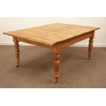 19th century country house pine kitchen table, rectangular top with moulded drop leaves to each end,