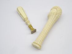 19th Century ivory desk seal engraved with initials L12cm and another,