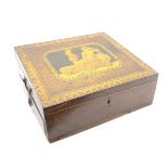 19th Century work box with an inlaid panel of mother and child,