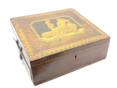 19th Century work box with an inlaid panel of mother and child,