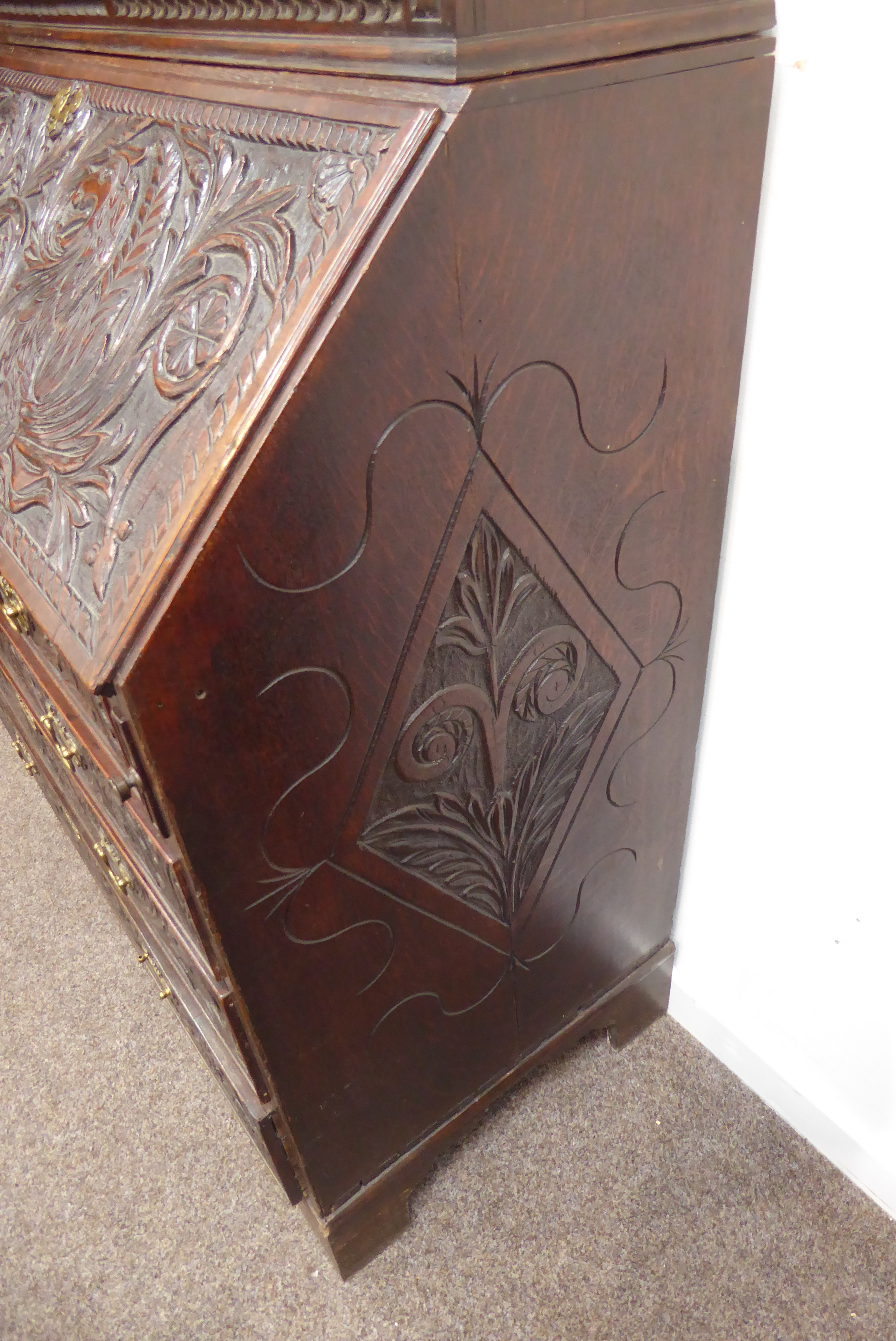 18th century oak bureau bookcase, - Image 4 of 4