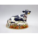 Royal Crown Derby paperweight Friesian Cow - Buttercup' boxed and with gold stopper