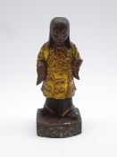 Chinese carved wood Temple figure with gilded and painted decoration H19cm Condition