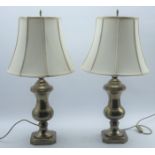 Pair of brassed campana shape table lamps and shades H72cm Condition Report & Further