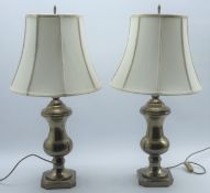 Pair of brassed campana shape table lamps and shades H72cm Condition Report & Further