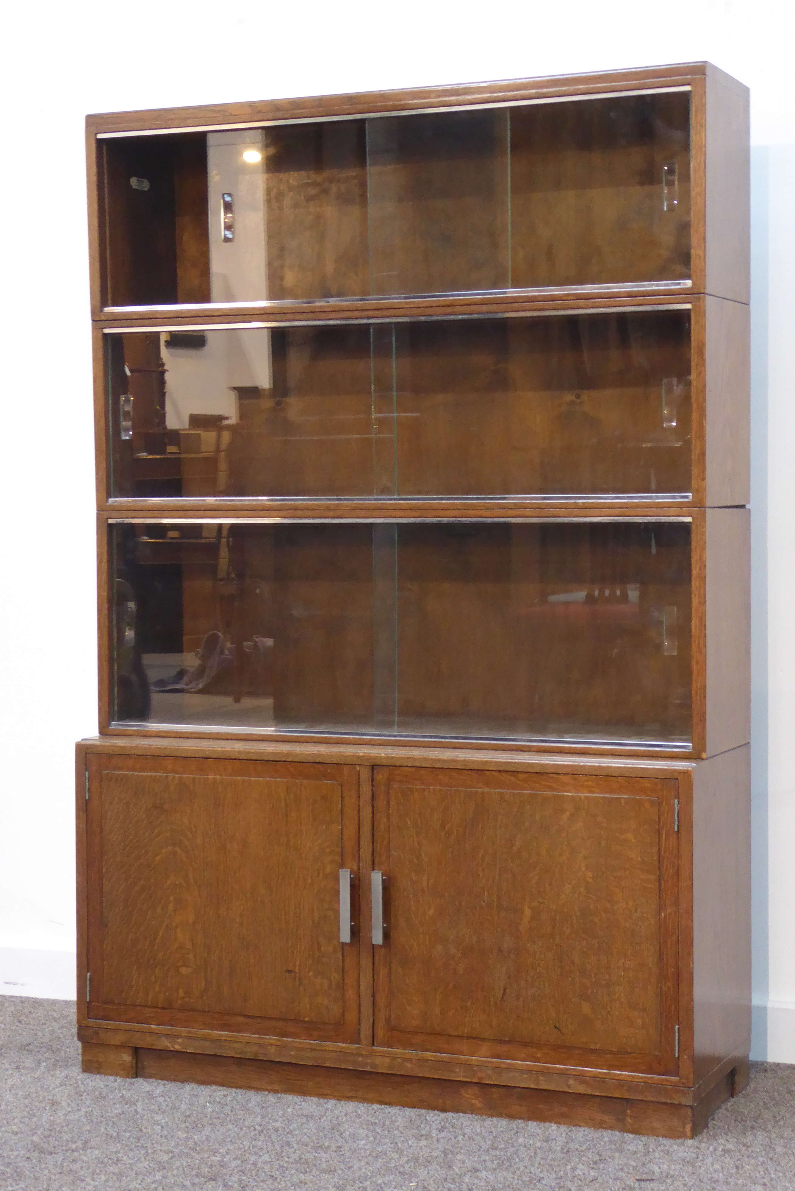 Early 20th century oak Minty stacking bookcase on cupboard, - Image 2 of 3