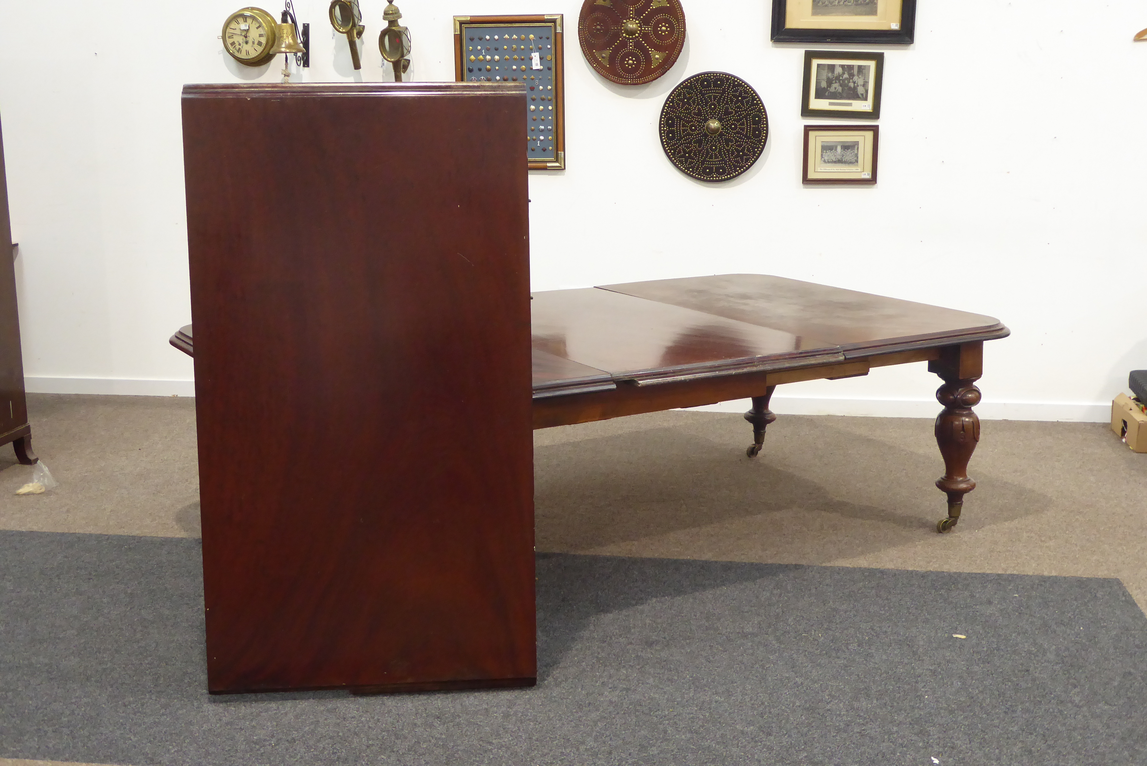 Large Victorian mahogany extending dining table, rectangular moulded top having rounded corners, - Image 3 of 5