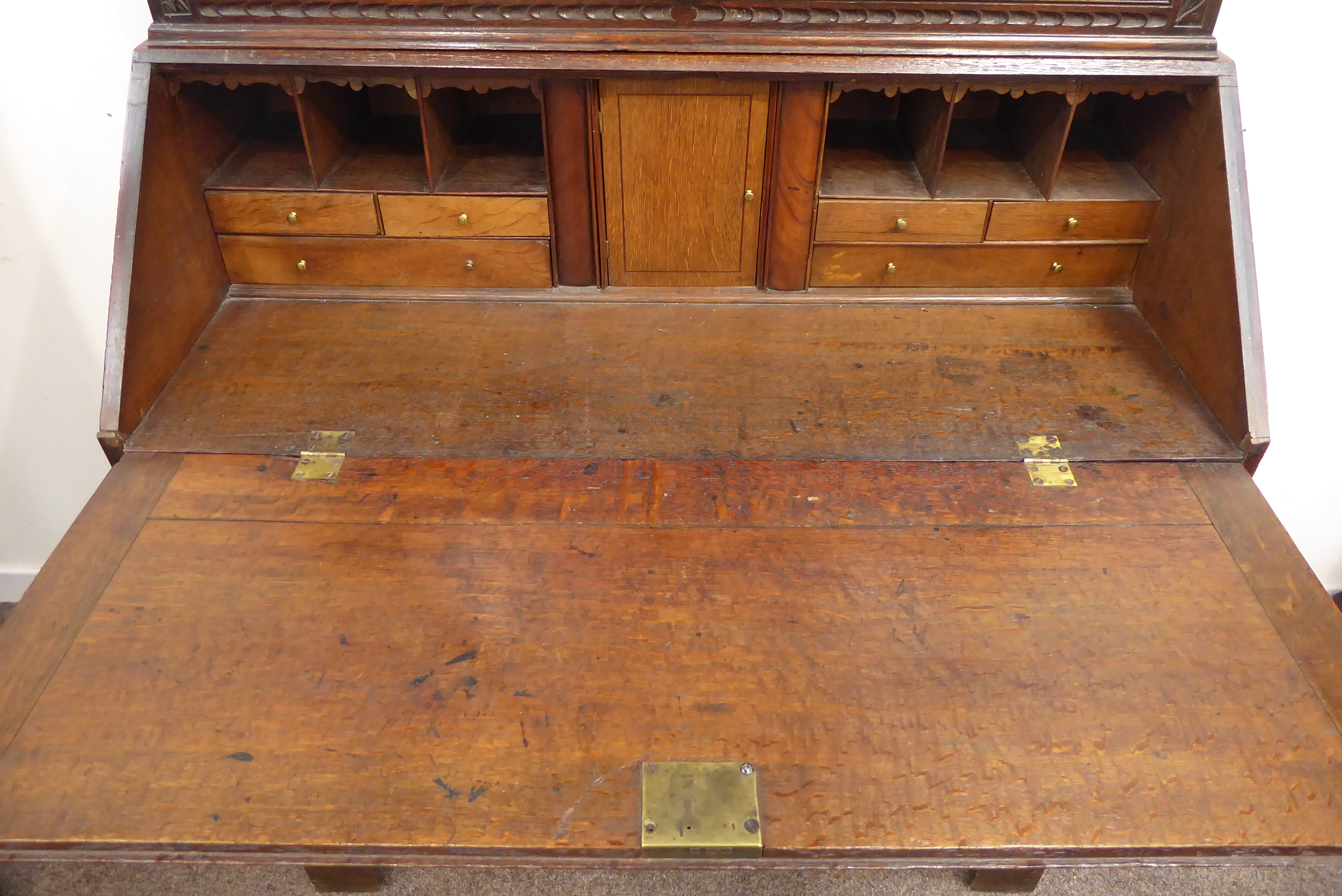 18th century oak bureau bookcase, - Image 2 of 4