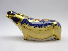 Royal Crown Derby limited edition paperweight 'Hippopotamus' gold signature edition No 1000/2500