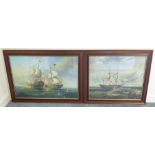 Continental School (20th century): Battle Ships at Sea and Sailing Vessels,