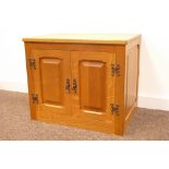 'Knightman' Yorkshire oak low cupboard, two fielded paneled doors enclosing one adjustable shelf,
