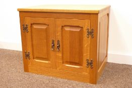 'Knightman' Yorkshire oak low cupboard, two fielded paneled doors enclosing one adjustable shelf,