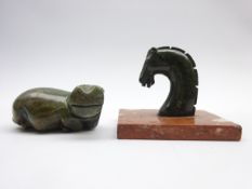 'Grand Tour' paperweight with a serpentine horses head on a marble plinth 11cm x 8cm and a carved