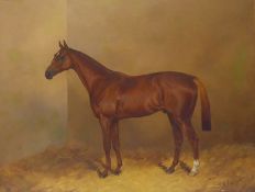 Henry Frederick Lucas Lucas (1848-1943): 'Punctual' horse portrait chestnut gelding, oil on canvas,